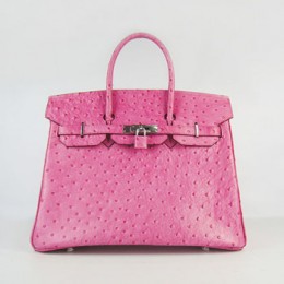 Hermes Birkin 35Cm Ostrich Stripe Handbags Rose Silver